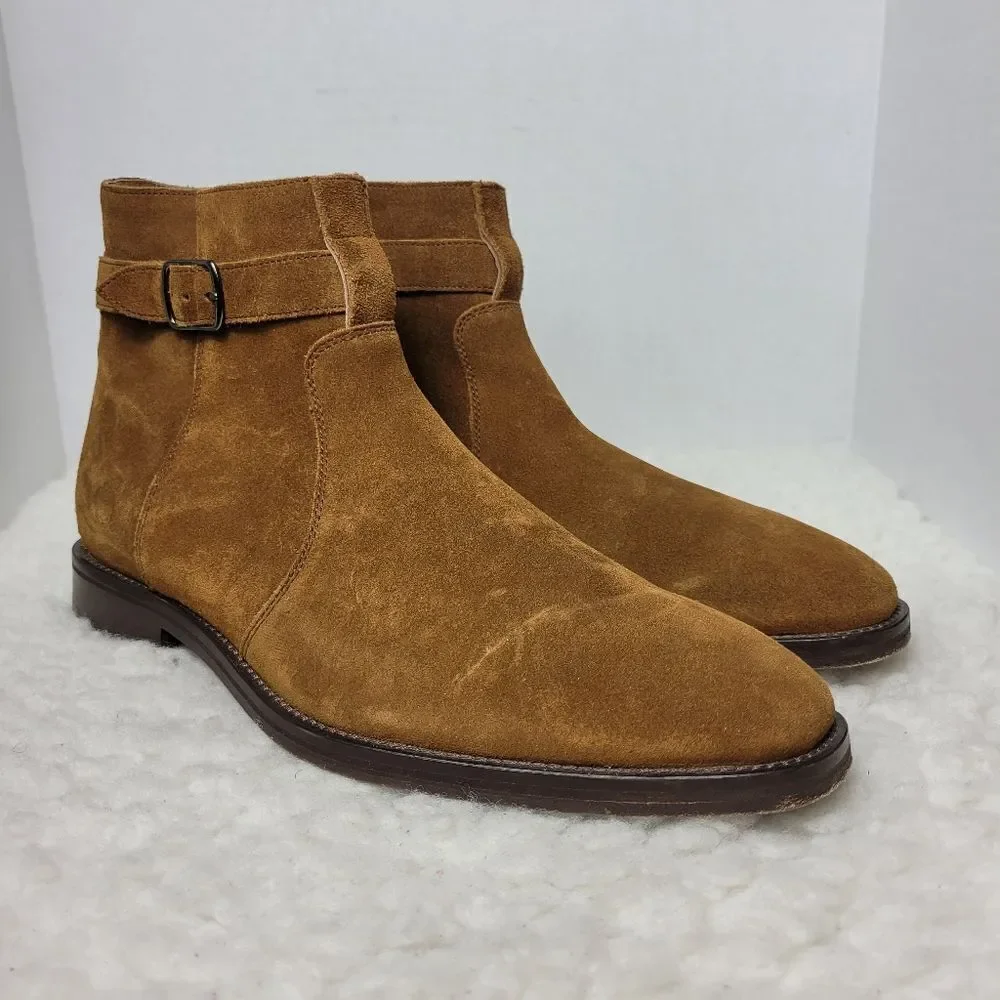 Johnston & Murphy Meade Men's Ankle Boots Size 10.5 M Buckle Brown Suede